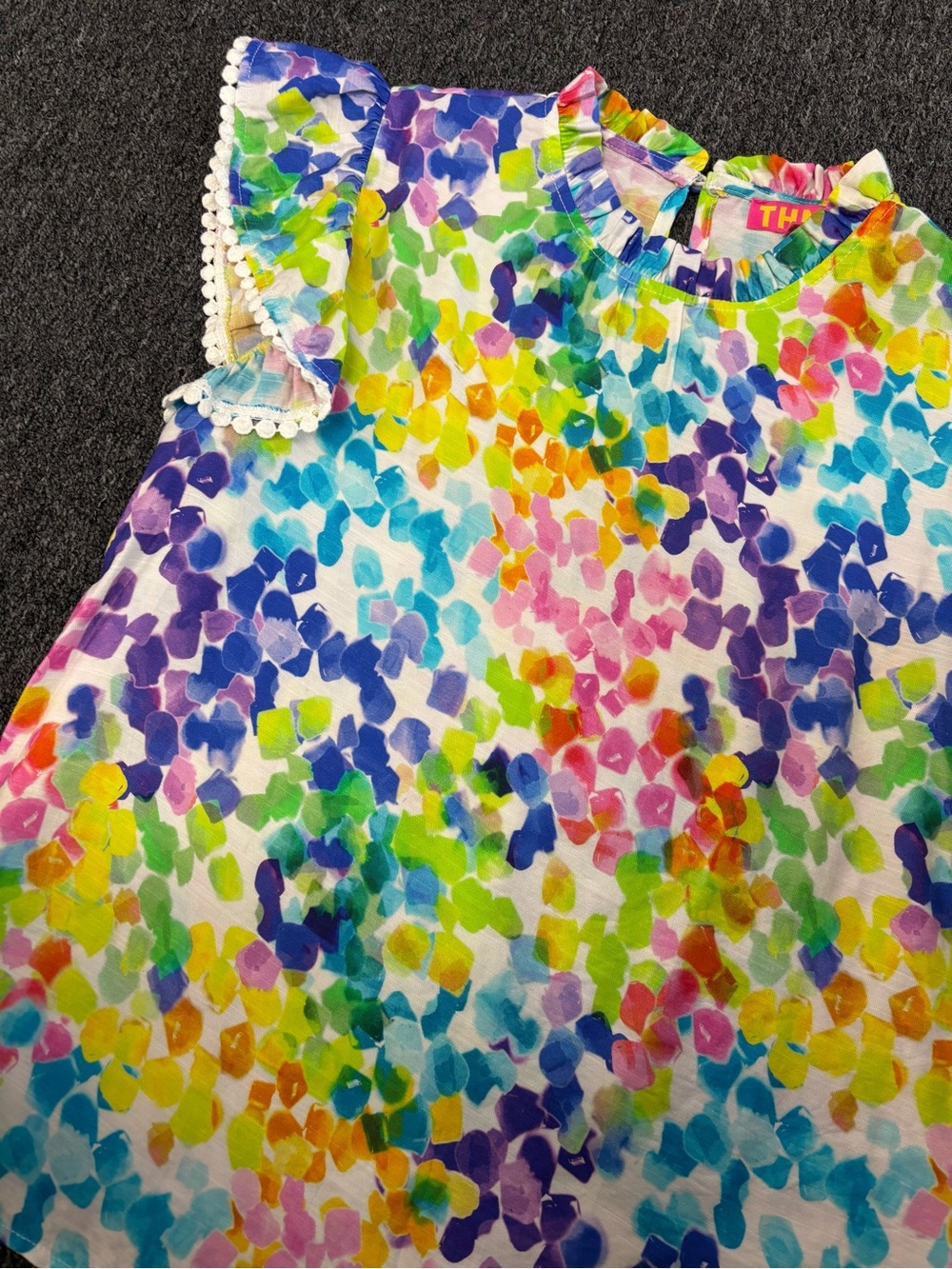 THML Multicolor Watercolor Dot Ruffled Neck Top - Picture 3 of 7